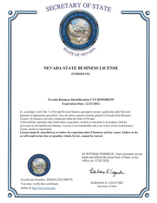 2021年ビジネスライセンス更新 ExMedz